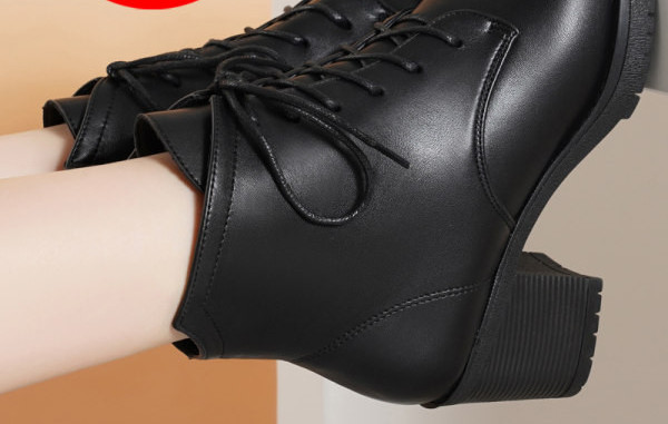 Öko bőrből készült női csizma vastag sarkú 6 cm-es cipzárral és fűzővel