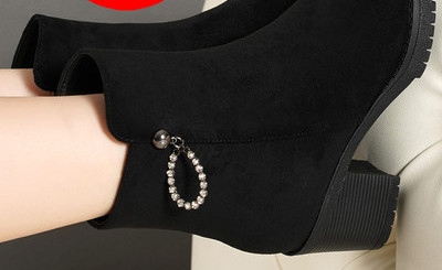 Női lekerekített velúr csizma vastag, négyzet alakú sarokkal