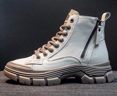 Női alkalmi csizma fűzővel és cipzárral, öko bőrből