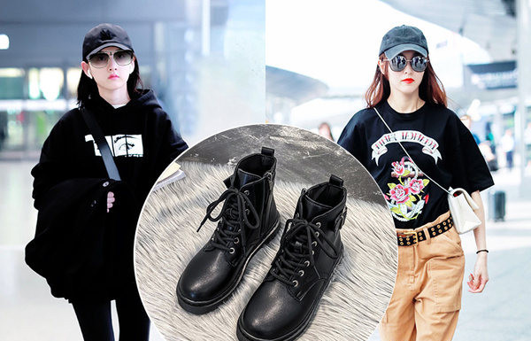 Alkalmi női fekete csizma csattal