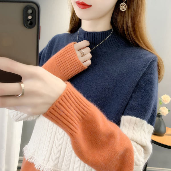 Meleg téli női pulóver félmagas gallérral