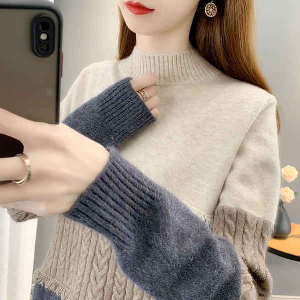 Meleg téli női pulóver félmagas gallérral