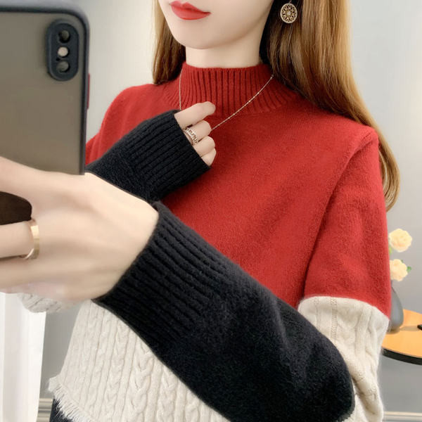 Meleg téli női pulóver félmagas gallérral