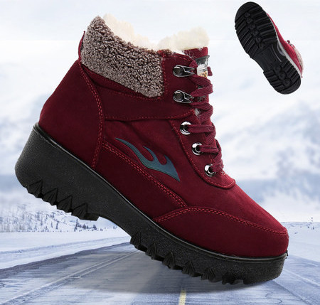 Naiste sooja voodriga talvesaapad punase ja musta värviga