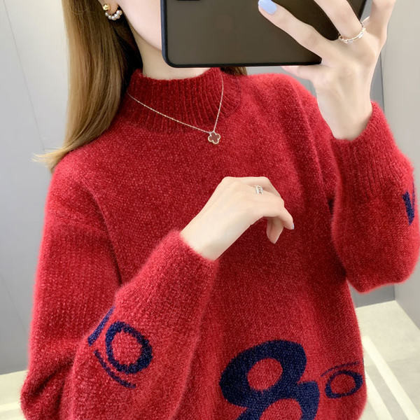 Νέο μοντέλο γυναικείου πλεκτού πουλόβερ με χαμηλό γιακά