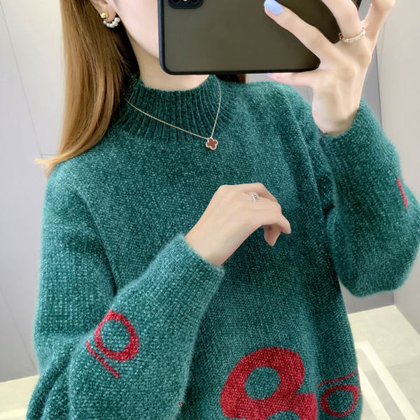 Νέο μοντέλο γυναικείου πλεκτού πουλόβερ με χαμηλό γιακά