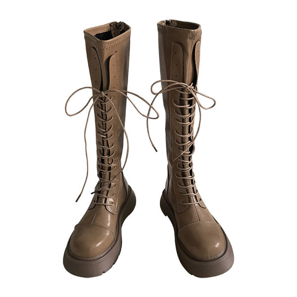 Modern női lekerekített csizma fűzővel