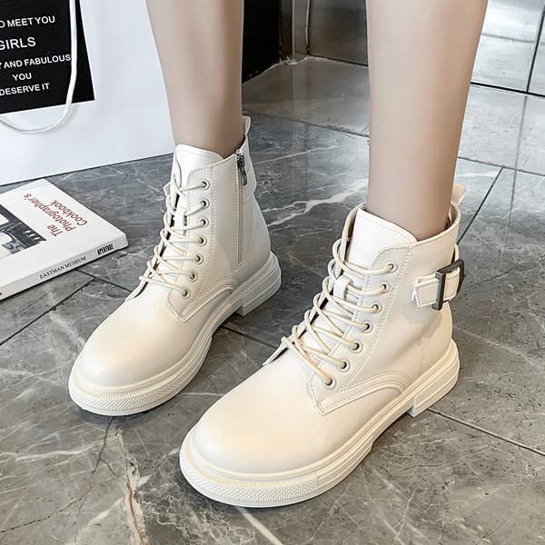 Tagasitõmmatavad nahast Martini saapad naiste sügistalvised lühikesed saapad 2021 uus stiil pluss sametist paksud Briti stiilis kevad- ja sügissaapad