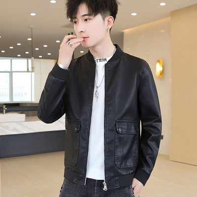 Taskutega ja kummiga meeste nahktagi