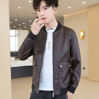 Taskutega ja kummiga meeste nahktagi