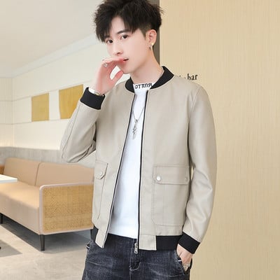 Taskutega ja kummiga meeste nahktagi