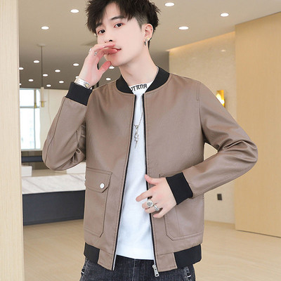 Taskutega ja kummiga meeste nahktagi