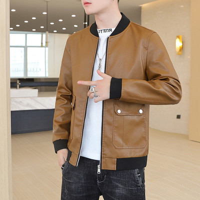 Taskutega ja kummiga meeste nahktagi