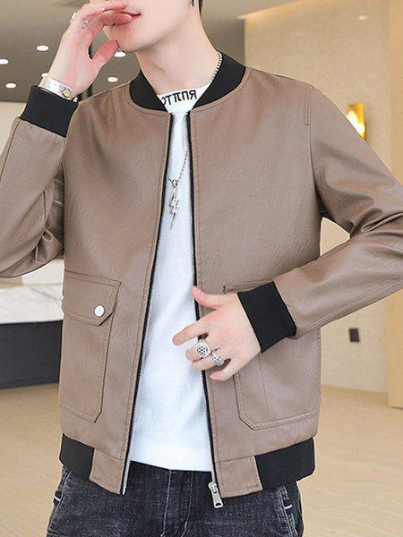 Taskutega ja kummiga meeste nahktagi