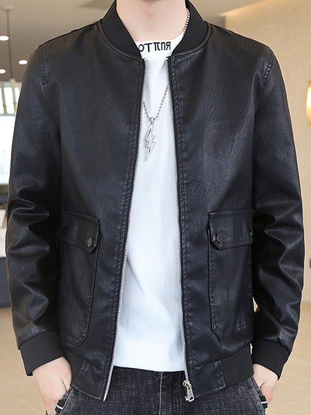 Taskutega ja kummiga meeste nahktagi