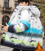 Bear fun printing sule polsterdatud jakk meeste talvine gradient värvi jope vati polsterdatud jope üliõpilane ilus kapuutsiga trend polsterdatud jope