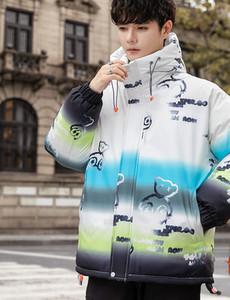 Bear fun printing sule polsterdatud jakk meeste talvine gradient värvi jope vati polsterdatud jope üliõpilane ilus kapuutsiga trend polsterdatud jope