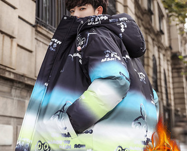 Bear fun printing sule polsterdatud jakk meeste talvine gradient värvi jope vati polsterdatud jope üliõpilane ilus kapuutsiga trend polsterdatud jope