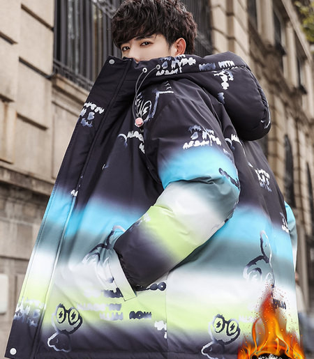 Bear fun printing sule polsterdatud jakk meeste talvine gradient värvi jope vati polsterdatud jope üliõpilane ilus kapuutsiga trend polsterdatud jope