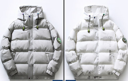 Kapuutsiga ja värvilise mustriga soe talvejope