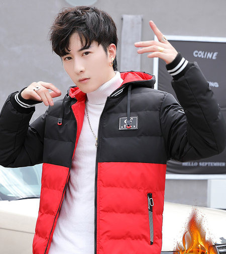 Kolmes värvitoonis lipsude ja kapuutsiga talvejope