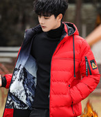 Talvine meeste jope embleemiga varrukal ja kapuutsil