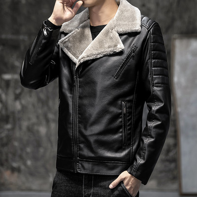 Modern férfi műbőr kabát meleg béléssel
