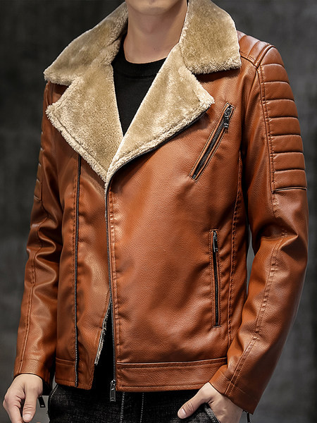 Modern férfi műbőr kabát meleg béléssel