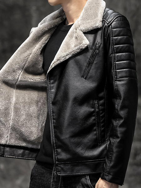 Modern férfi műbőr kabát meleg béléssel
