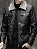 Modern férfi bőrdzseki pehely és cipzárral