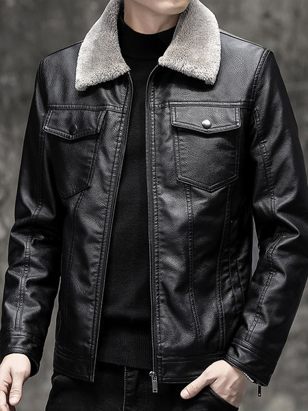 Modern férfi bőrdzseki pehely és cipzárral