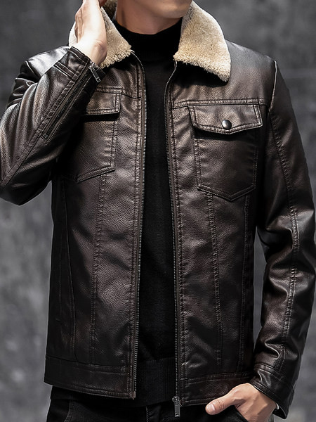 Modern férfi bőrdzseki pehely és cipzárral