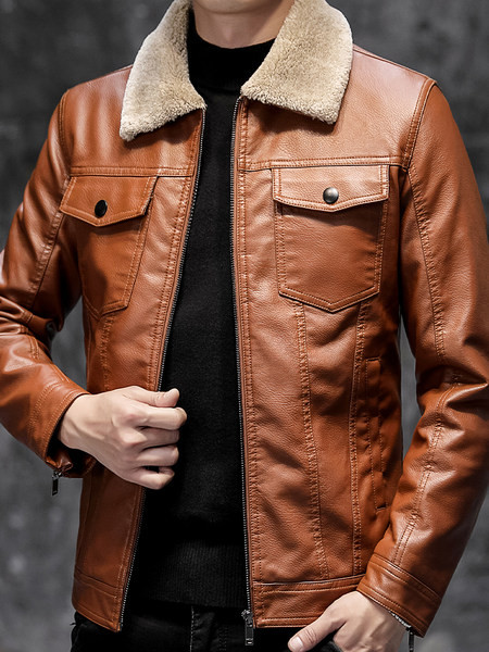 Modern férfi bőrdzseki pehely és cipzárral