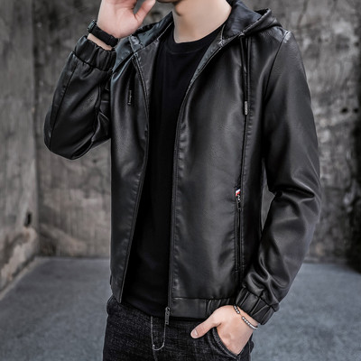 Férfi bőrkabát cipzárral és fűzővel