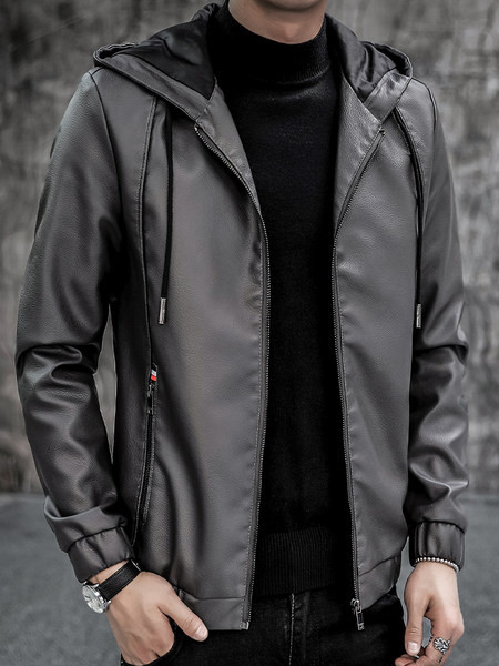 Férfi bőrkabát cipzárral és fűzővel