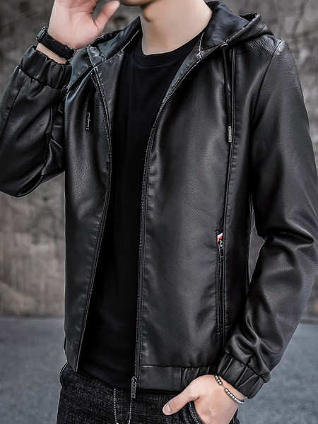 Férfi bőrkabát cipzárral és fűzővel