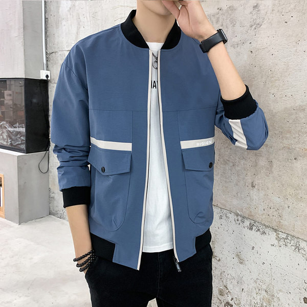 Madala krae ja taskutega kevadine meeste jope