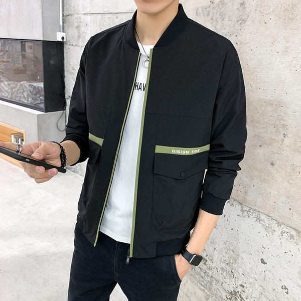 Madala krae ja taskutega kevadine meeste jope