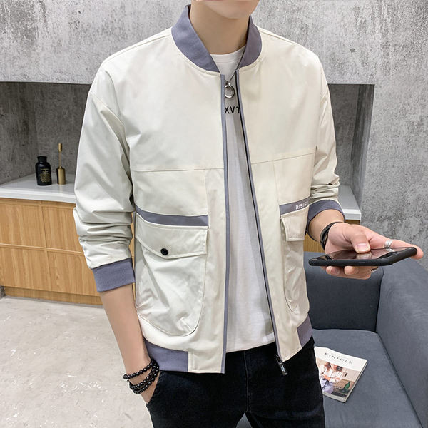 Madala krae ja taskutega kevadine meeste jope