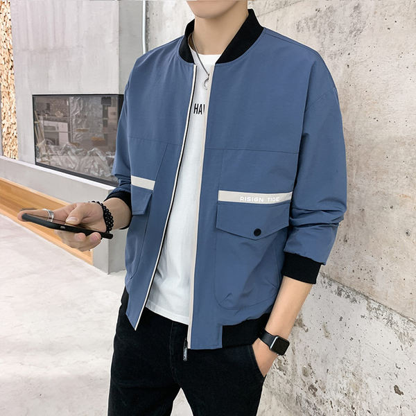 Madala krae ja taskutega kevadine meeste jope