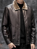 Férfi műbőr kabát vastag béléssel