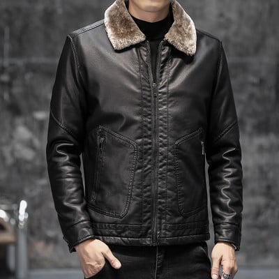 Férfi műbőr kabát vastag béléssel