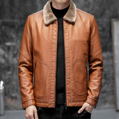 Férfi műbőr kabát vastag béléssel