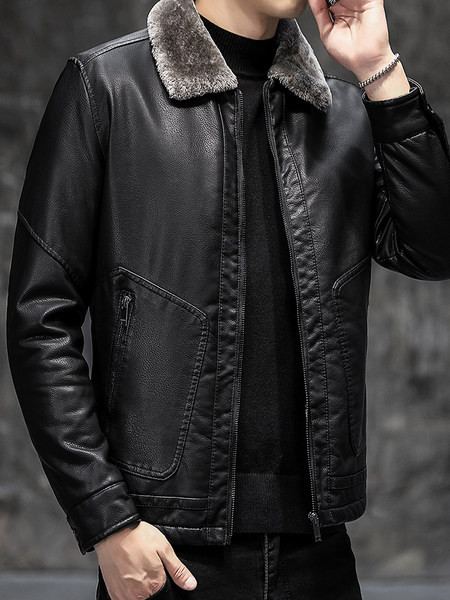 Férfi műbőr kabát vastag béléssel