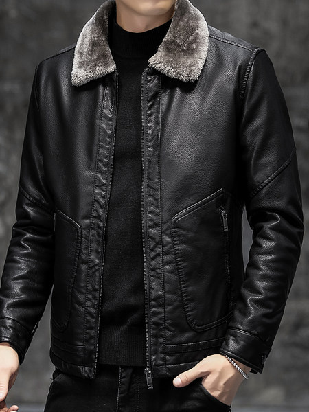 Férfi műbőr kabát vastag béléssel