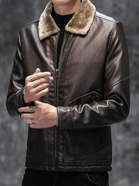 Férfi műbőr kabát vastag béléssel