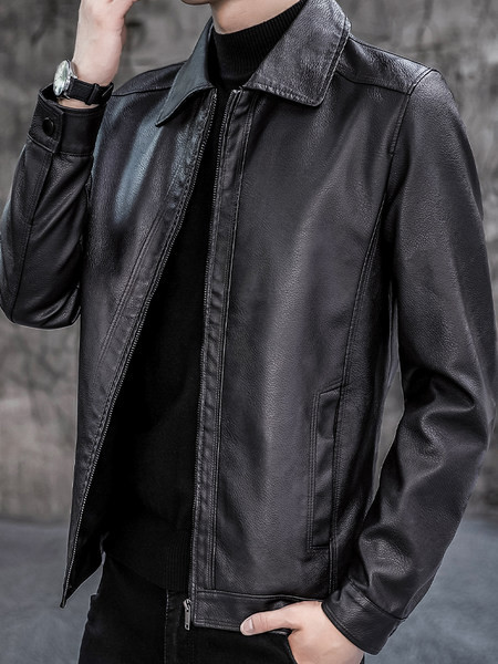 Férfi bőrdzseki modell, cipzárral