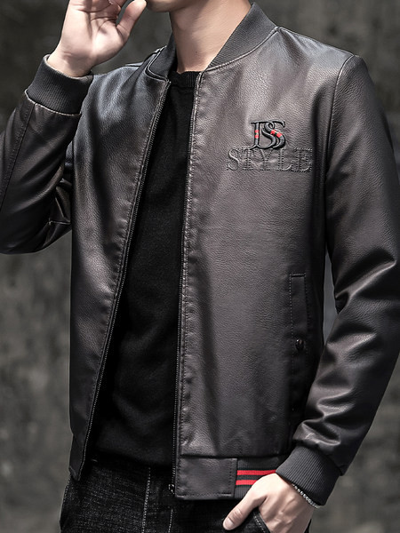 Férfi műbőr kabát hímzéssel