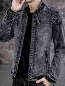 Ανδρικό τζιν μπουφάν με φερμουάρ και χαμηλό γιακά