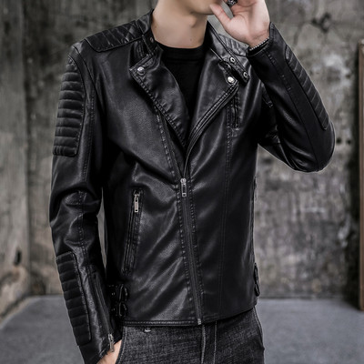 Ανδρικό έκο δερμάτινο τζάκετ με ασύμμετρο κούμπωμα